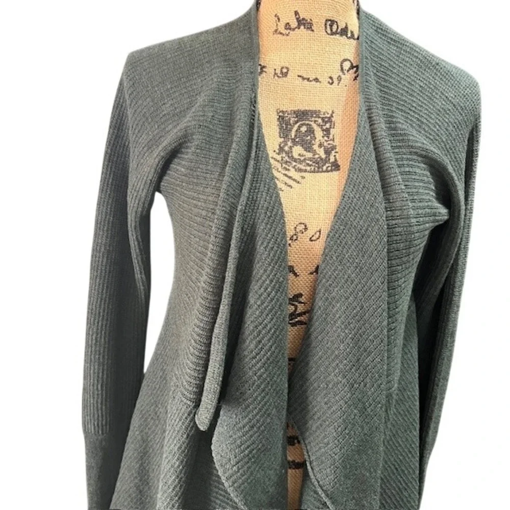 Eileen Fisher Small Drape Front Ribbed Knit Cardigan Sweater Olive‎ Green